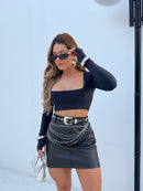 Short saia couro
