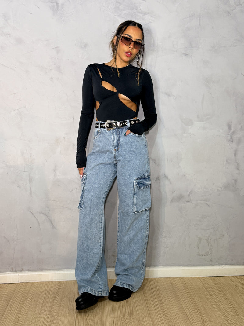 Calça cargo jeans