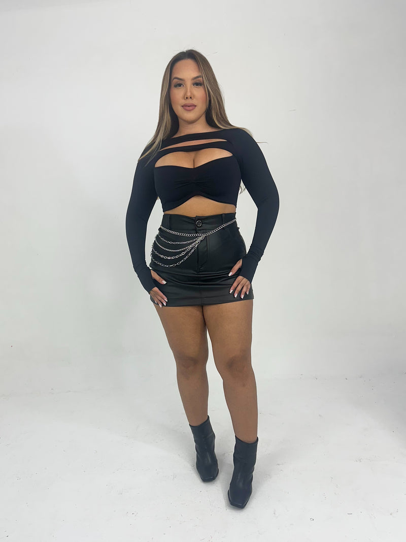 Short saia couro
