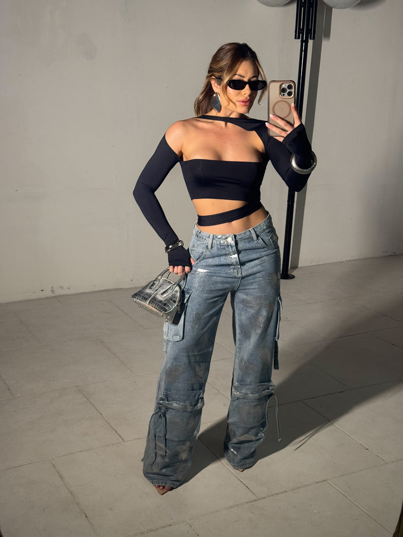 Calça Cargo Metalizada