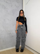 CALÇA CARGO JEANS MARMORIZADA