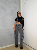CALÇA CARGO JEANS MARMORIZADA