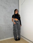 CALÇA CARGO JEANS MARMORIZADA
