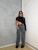 CALÇA CARGO JEANS MARMORIZADA