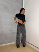 CALÇA CARGO JEANS MARMORIZADA