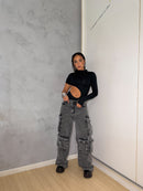 CALÇA CARGO JEANS MARMORIZADA