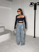 CALÇA JEANS METALIZADA